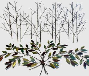Metal Tree Wall Sculpture & Multicolor Leaves Wall Sculpture