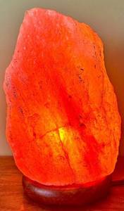 Himalayan Salt Lamp In Pink Rock & Wood Base