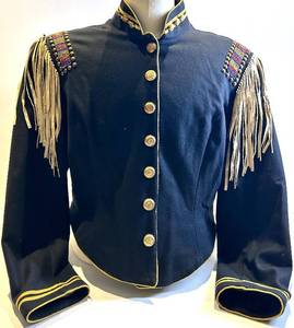 Double D Ranch Wear Wool Jacket - Fringe Epaulettes & Beaded Straps, Gold Trim
