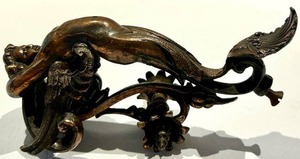 Antique Cast Mermaid Bronze Wall Bracket with Floral Scrollwork