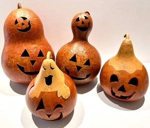 Jack-O-Lantern Gourds - 4 Decorative Pumpkins