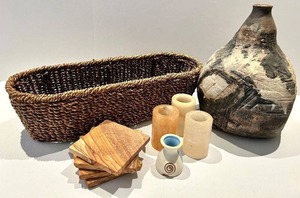 Vase, Woven Basket with 3 Votive Holders, 4 Sandstone Coasters &amp Egg Cup