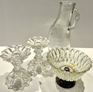 Crystal Glass Candlesticks & Compote Bowl
