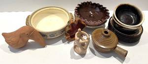 Ceramic Pottery Lot - Parrot Sculpture, Bowls & Jars