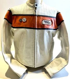 Harley-Davidson Leather Jacket - Genuine Leather, White with Orange Panel - Indonesia