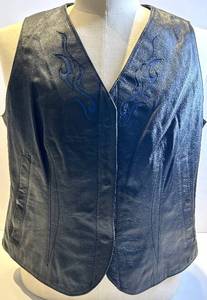 Harley-Davidson An American Legend Leather Vest LW - Genuine Leather, Blue Flame Embroidery