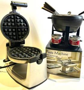 Weston Pasta Machine & Trudeau 10-Piece Enamelled Cast Iron Meat Fondue Set & Waffle Maker