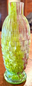 Green Splatter Glass Vase - Textured Mosaic Pattern