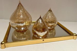 Lighted Teardrop Led Glass Orbs on Brass &amp Mirror Tray