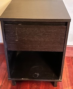 Black Wood Nightstand with Drawer