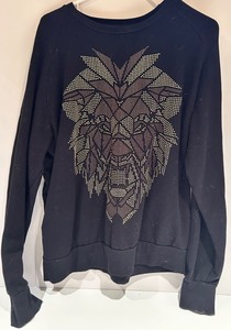 Sean John Black Rhinestone Wolf Head Graphic Sweatshirt