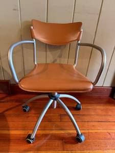 Vintage Mid-Century Leather Office Chair - Brown Upholstery, Metal Frame & 5-Star Base #1