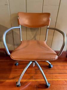 Vintage Mid-Century Leather Office Chair - Brown Upholstery, Metal Frame & 5-Star Base #2