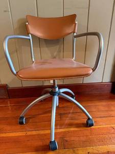 Vintage Mid-Century Leather Office Chair - Brown Upholstery, Metal Frame & 5-Star Base #3