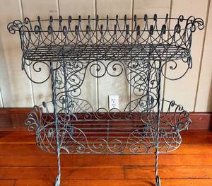 Vintage Two-Tier Wrought Iron Plant Stand & Scrollwork