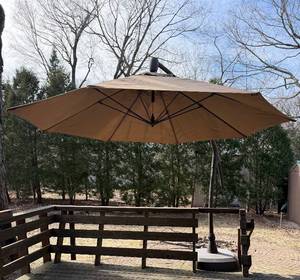 Offset Cantilever Patio Umbrella - Tan Canopy & Heavy Base