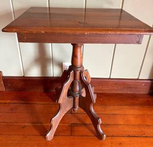 Antique Carved Pedestal End Table - 22 x 16 x 27 in