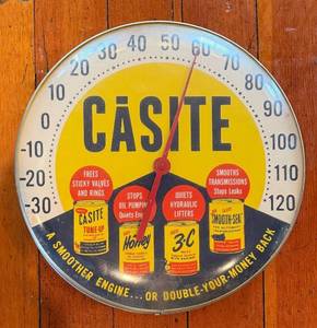 Casite Round Advertising Thermometer - 12-Inch Diameter Vintage Sign