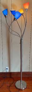 Multi-Arm Floor Lamp with Blue & Orange Cone Shades, 66 Inches Tall