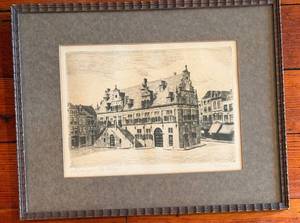 Framed Cityscape Etching & Architecture Print - Signed