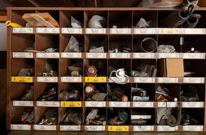 Vintage Hardware Assortment in Multi-Compartment Organizer