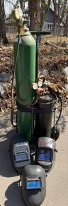Oxy-Acetylene Welding Gas Cylinders with Regulators & Hoses and Welding Masks