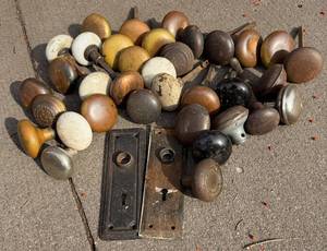 Door Knobs with Backplates & Escutcheons - Vintage Mixed Metal & Ceramic