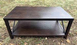 Dark Wood Coffee Table & X-Brace Sides - Two-Tier Shelf