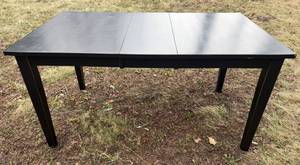 Extendable Dining Table with Leaf - Black Wood Finish