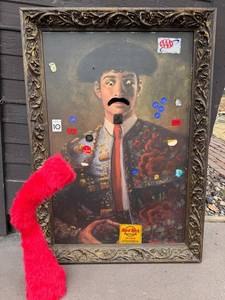 Humorous Altered Framed Art & Fuzzy Red LED Light