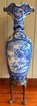 Vintage Palace Blue & White Porcelain Vase on Stand with Divider Insert