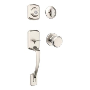 Kwikset Henley Single Cylinder Door Handleset wRound Maven Knob featuring SmartKey Security in Satin Nickel