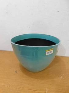 CHG CLASSIC HOME & GARDEN Decatur Large Teal Resin Lightweight Round Planter with Optional Drainage Holes (22 in. L x 22 in. W x 15.75 in. H)