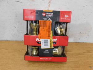 Kwikset Juno Polished Brass Exterior Entry Door Knob and Single Cylinder Deadbolt Combo Pack Featuring SmartKey Security