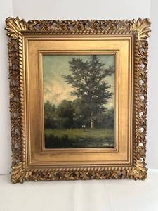 Antique Oil Painting Landscape in Gold Gilt Frame - Framed 25 x 29 in Painting 16 12 x 12 12 in