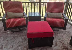 Set of Outdoor Armchairs, Ottoman & Side Table wSunbrella Cushions - (Lot of 4)