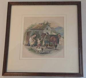 Vintage Rural Village Scene Framed Print - Artist Signed R. STUART