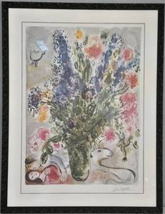 Signed Marc Chagall LES LUPINS BLEUS Lithograph 1952 - Numbered 206500