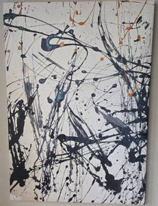 Jackson Pollock-Style Abstract Drip Painting on Canvas - Black & Copper Accents