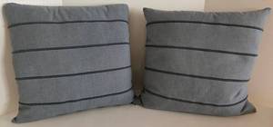 Pair of Blue-Gray Textured Throw Pillows with Corded Stripes