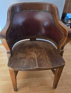 Vintage Leather-Back Armchair with Nailhead Trim, Solid Wood Frame