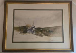 Steve Polomchak Watercolors - Church Landscape, 24 x 18 in