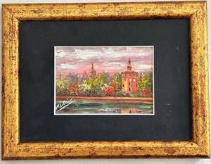Miniature Oil Painting on Board - Gold Gilt Frame, 6 34 x 5 14 in, Signed