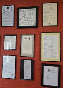 9 Framed Famous Restaurant Menus