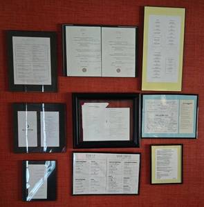 9 Restaurant Menus - Framed Wall Decor in Black Frames