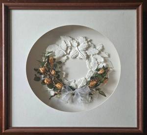 Framed 3D Floral Paper Wreath - Dried Flowers, Dark Wood Frame