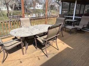 Elbertex Glen Raven Patio 12-Piece Dining Set - 80in Oval Stone-Top Table & 6 Chairs