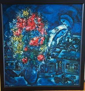 Marc Chagall Le Village Blue Framed Print - 24 x 26 in