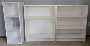 Lot of 3 White Bookshelves and Shelving Units