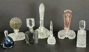 Morlee Antique Czechoslovakian Cut-Glass Perfume Bottles - 7 Bottle Set, Varied Colors